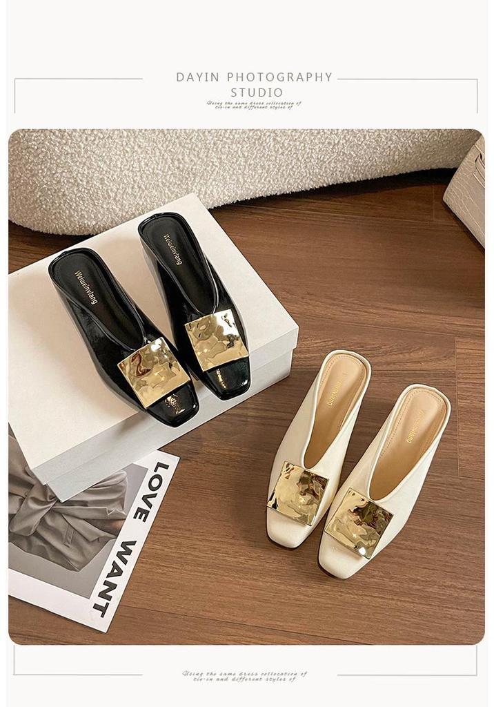 Wei Wei Retro Square Toe Slip-On Women's Sandals with Square Buckle