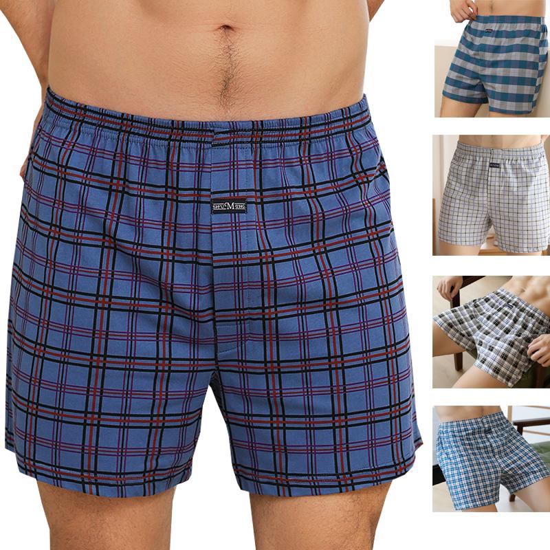 2pcs Male Arrow Pants Men Cotton Plaid Boxers Shorts Loose Mid-Waisted Men's Plus Size Underwear Homewear Comfortable Panties