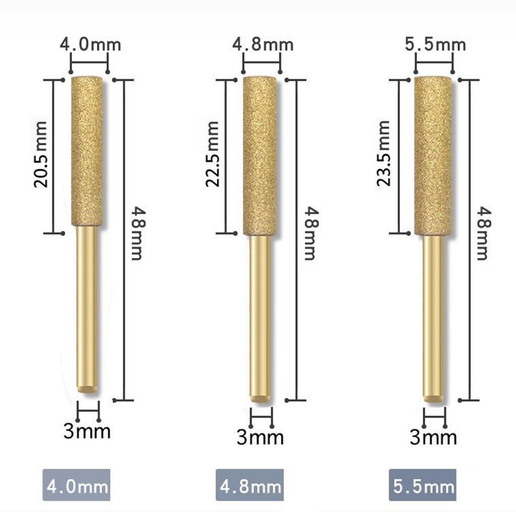 6pcs Chainsaw Sharpening Stone Chain Saw Sharpener Diamond Grinding Tool Titanium-Plated Grinding Bits 4mm/4.8mm/5.5mm