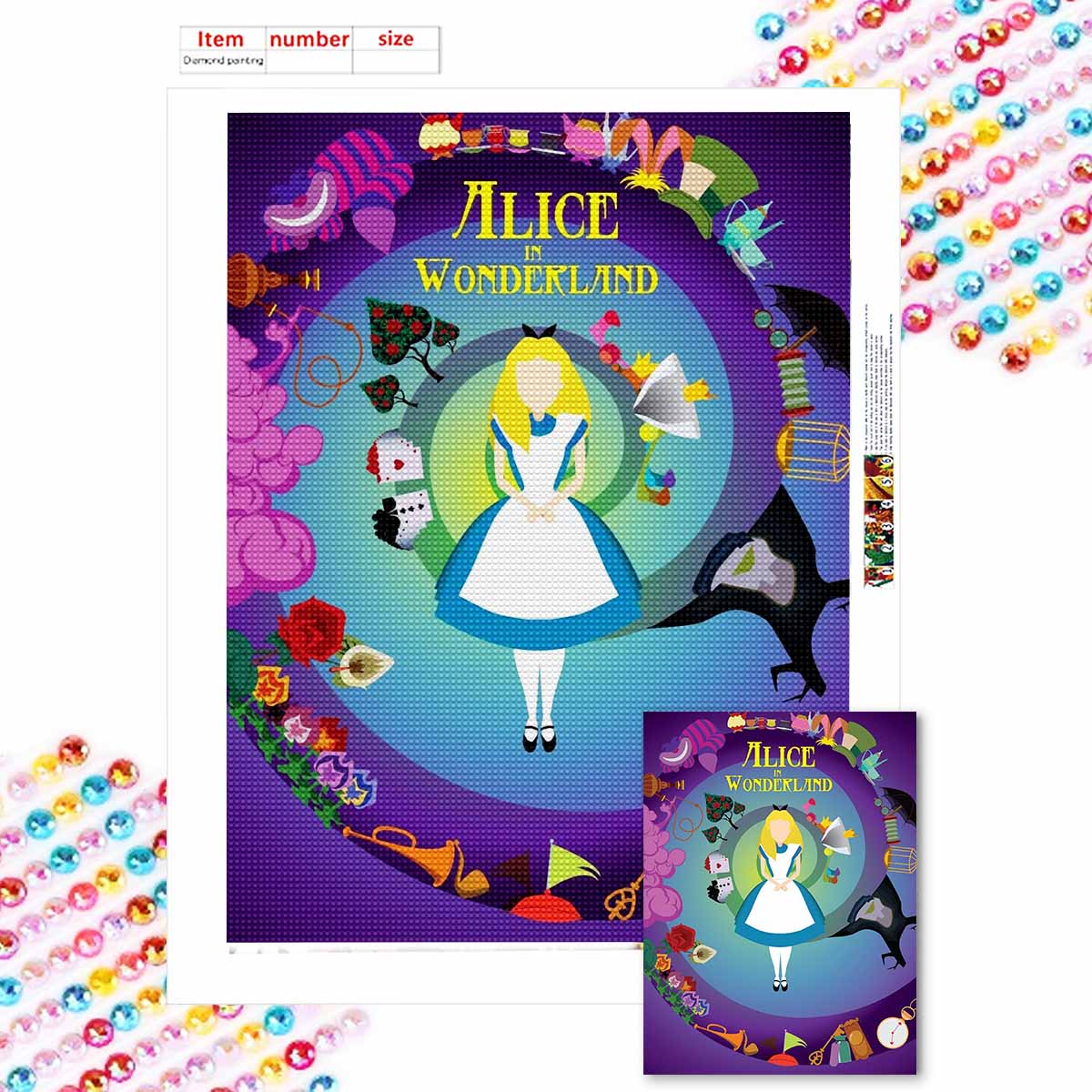

Полная круглая алмазная живопись Алиса в Стране чудес Искусство Стразы Картина Мозаика Сделай сам 5D Вышивка крестом Домашнее украшение Round 20x30cm