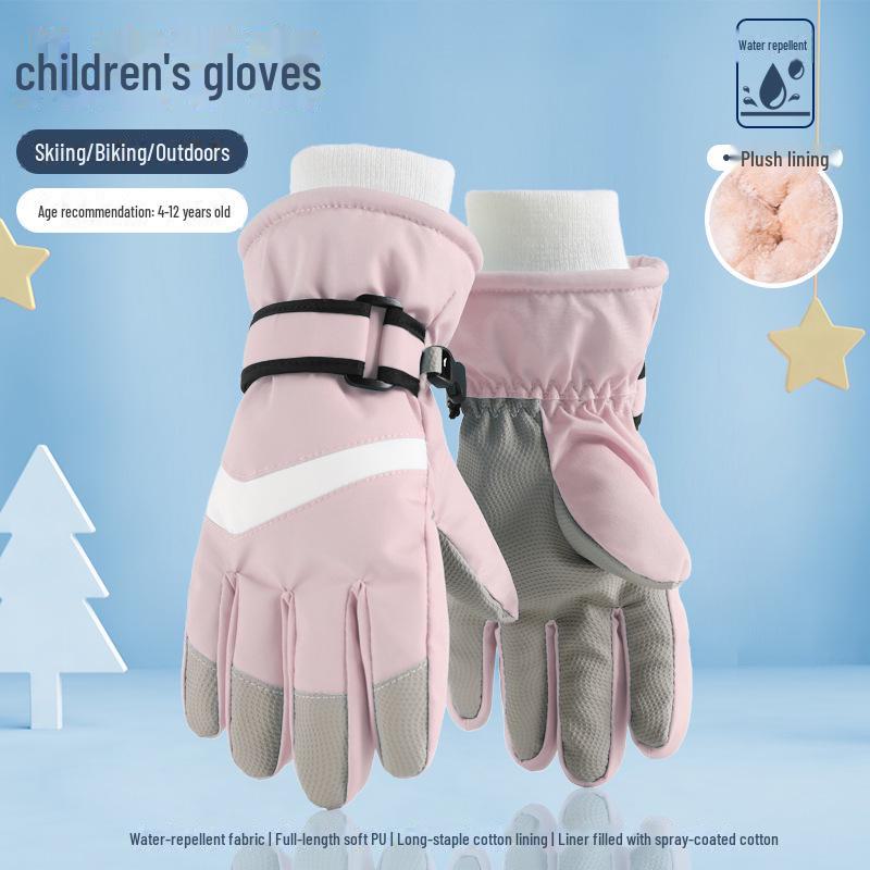 Kids' Warm Ski Gloves: Touchscreen, Velvet-Lined, Thick Insulation