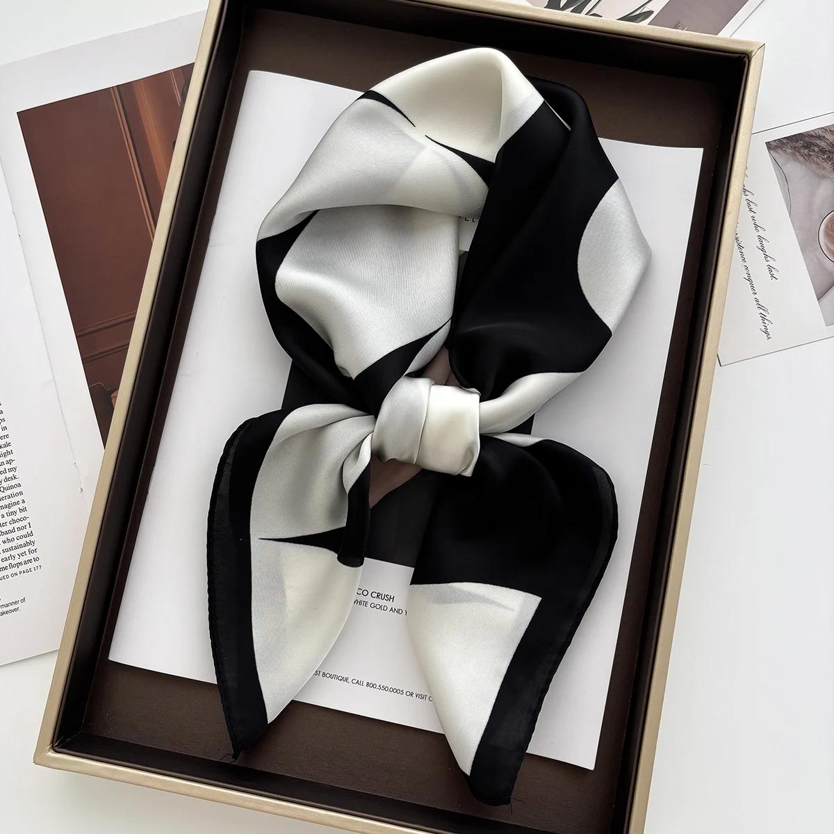 

Fresh Artistic Print Women s Scarf Lightweight Windproof Soft Satin Square Neck Scarves Female Hair Bands Bandana 70x70CM