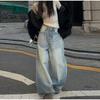 Nadměrné Široké Nohavice Baggy Dámské Vintage S Vysokým Pasem Kapsy na Zip Dlouhé Džínové Kalhoty 2025 Jaro Léto Nové Dámské Streetwear