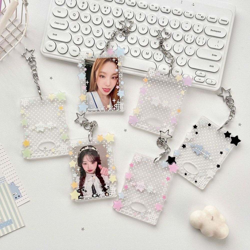 Kawaii Shining Stars Kpop Photo Card Holder Keychain Portable Acrylic Idol Photo Holder 3 Inch Clear ID Card Cover Bag Pendant