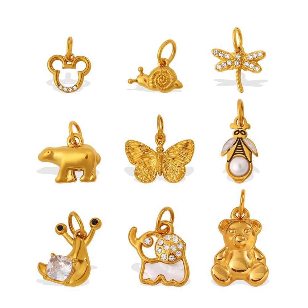 Exquisite Small Animal Series Pendant Stainless Steel Rhinestone Zircon Elephant Butterfly Diy Accessories