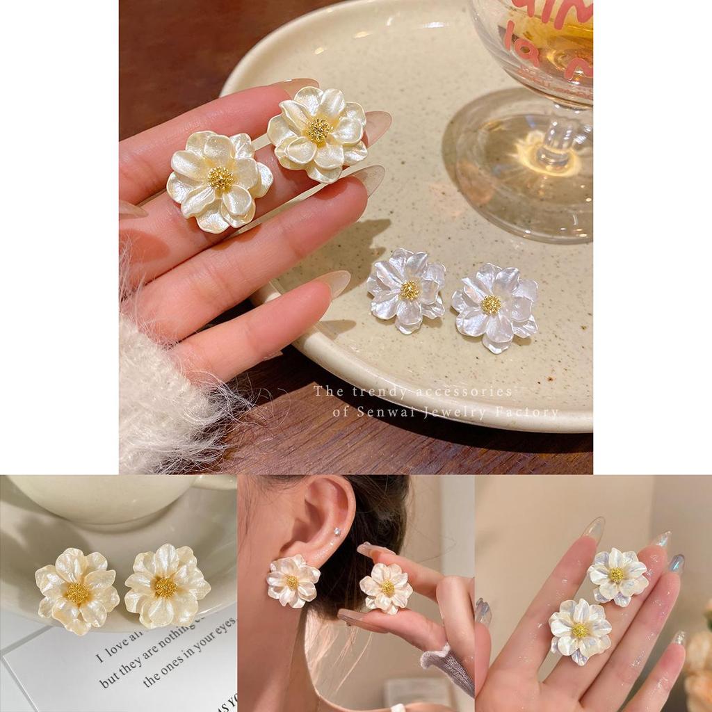 Minimalist Camellia Drop Earrings With Electroplated Finish For Ladies Summer