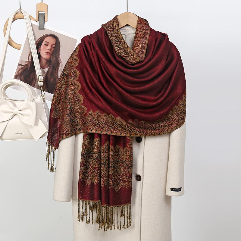 Pashmina Scarf Shawl Wrap Paisley Jacquard Stoles Vintage Cashew Scarves Printed Cotton Tippet Sunscreen Hijab