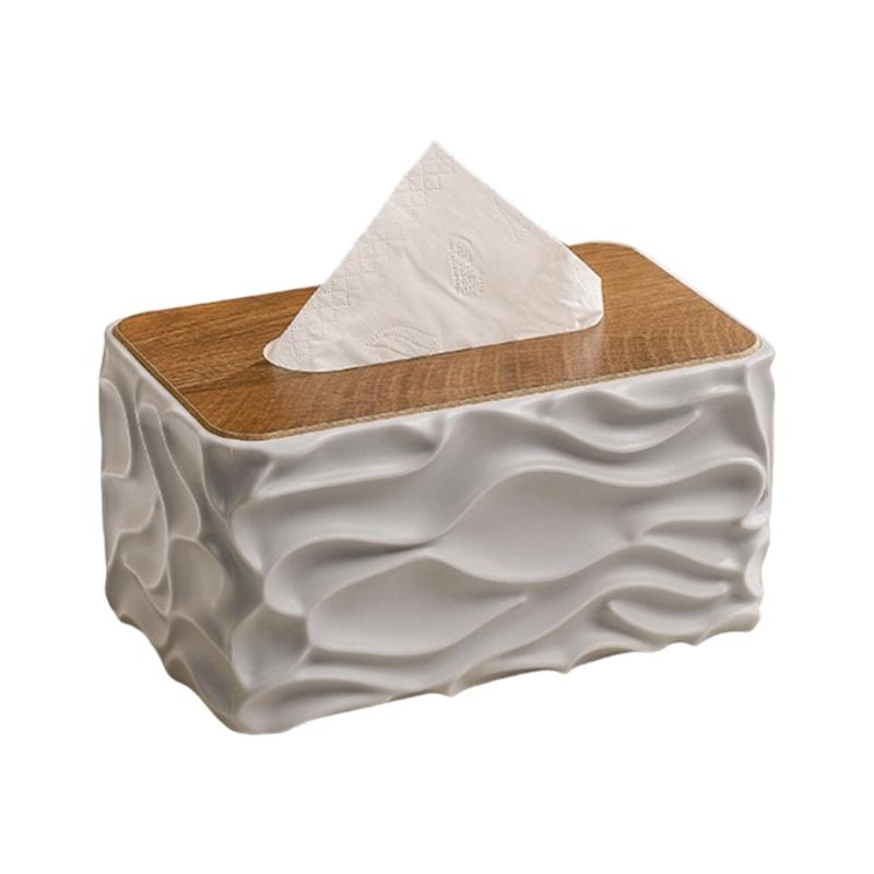 Artistic Ripples Effects Tissue Dispenser With Combination Of Wood And Plastic Materials Tissue Holder For Daily Use