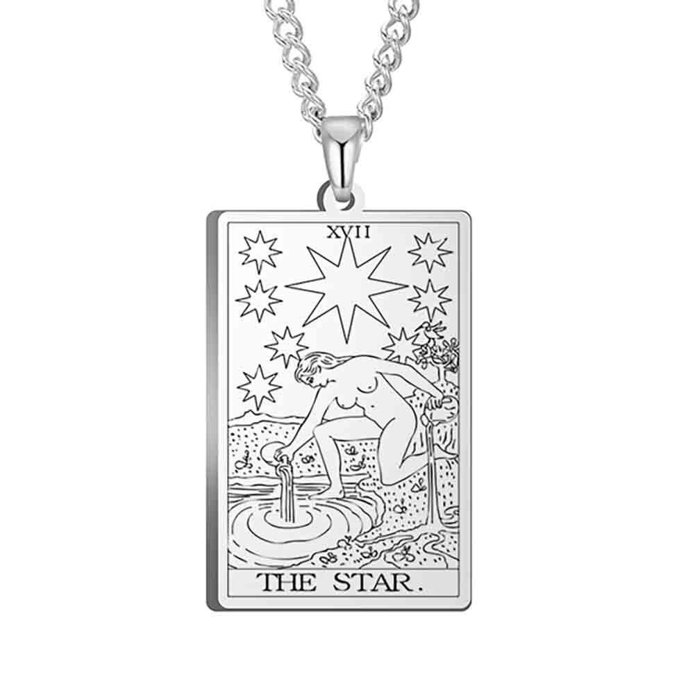 Stainless Steel Tarot Card Pendant Necklace - Men's Retro Hip Hop Style