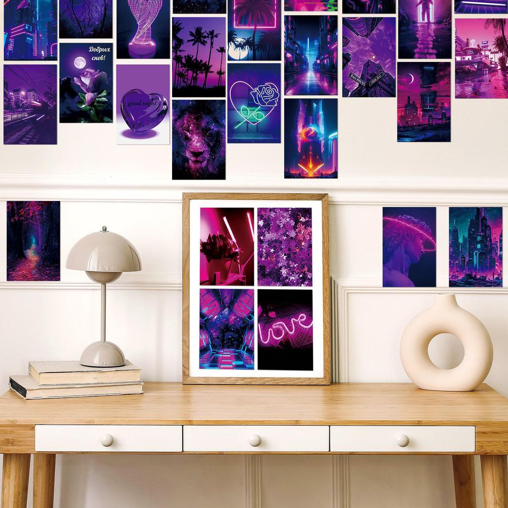 50 Wall Cards Purple Love Niche Abstract Art Bedroom Postcard Photo Frame Wall Wall Card
