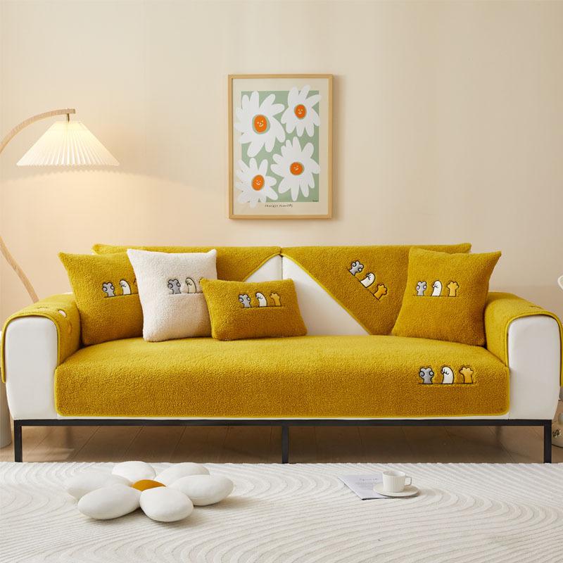 Winter Thick Lambskin Sofa Cushion Plush Cushion Non-Slip Leather Sofa Cover High-End Nordic Simple Winter
