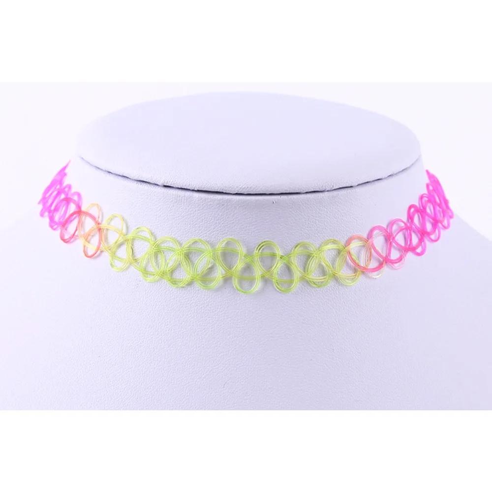 Vintage Tattoo Halsketten Set für Damen Mädchen Elastische Schlüsselbein Kette Bunte Punk Gothic Stretch Choker Spitze