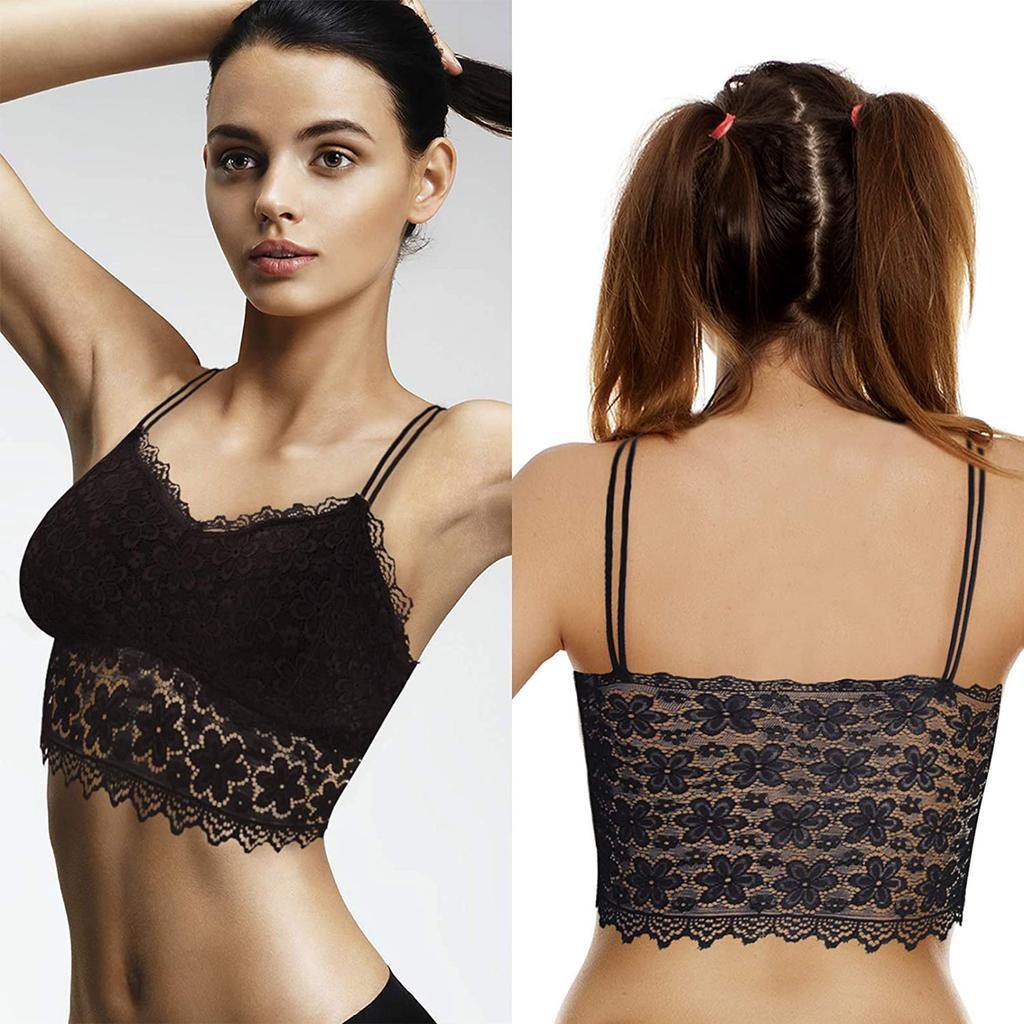 6 Pieces V Neck Bra Seamless Lace Bra Suspender Vest With Chest Mat Sports Bra