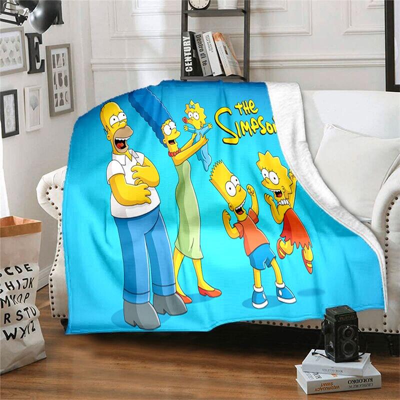 S-Simpson Měkký plyšový rozkládací pohovka Hodící Cartoon Moderní flanelové přikrývka Potah Tištěná přikrývka Dárek Piknikové deky