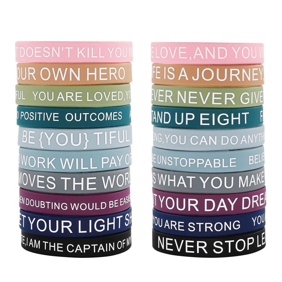 Buntes inspirierendes Silikon-Armband für Männer, Frauen, Jugendliche - Unisex elastisches Armband mit berühmten Zitaten