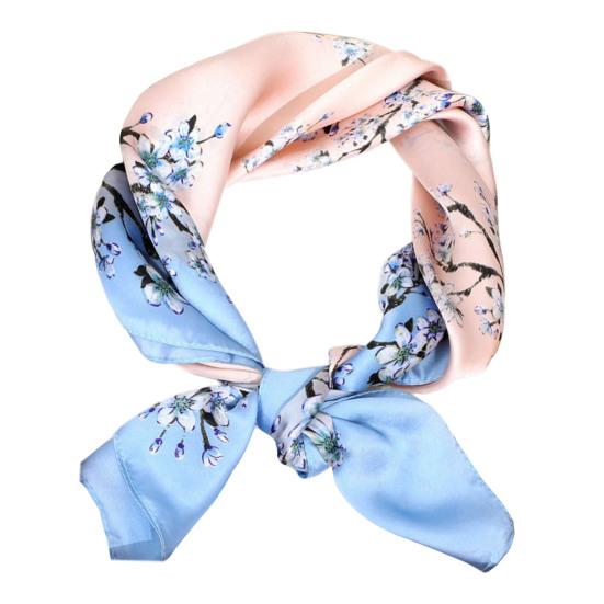 Sunscreen Exquisite Decorative Faux Silk Scarf Women Elegant Peach Blossom Pattern Square Shawl Costume Accessories