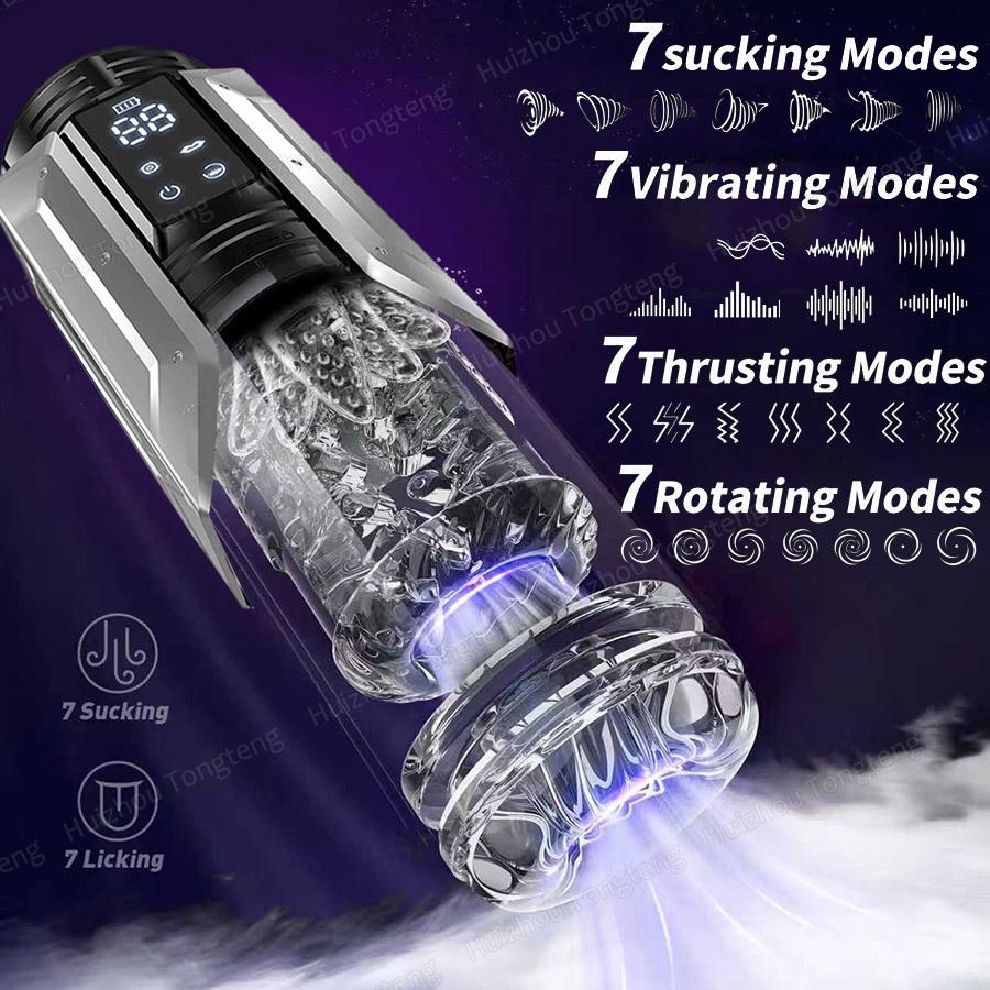 App Control Automatic Masturbator Stroker Adult Toys 7 Thrusting Rotating 7 Licking Vibrating Modes Hands-Free Sex Machine Pocket Pussy Penis Trainer