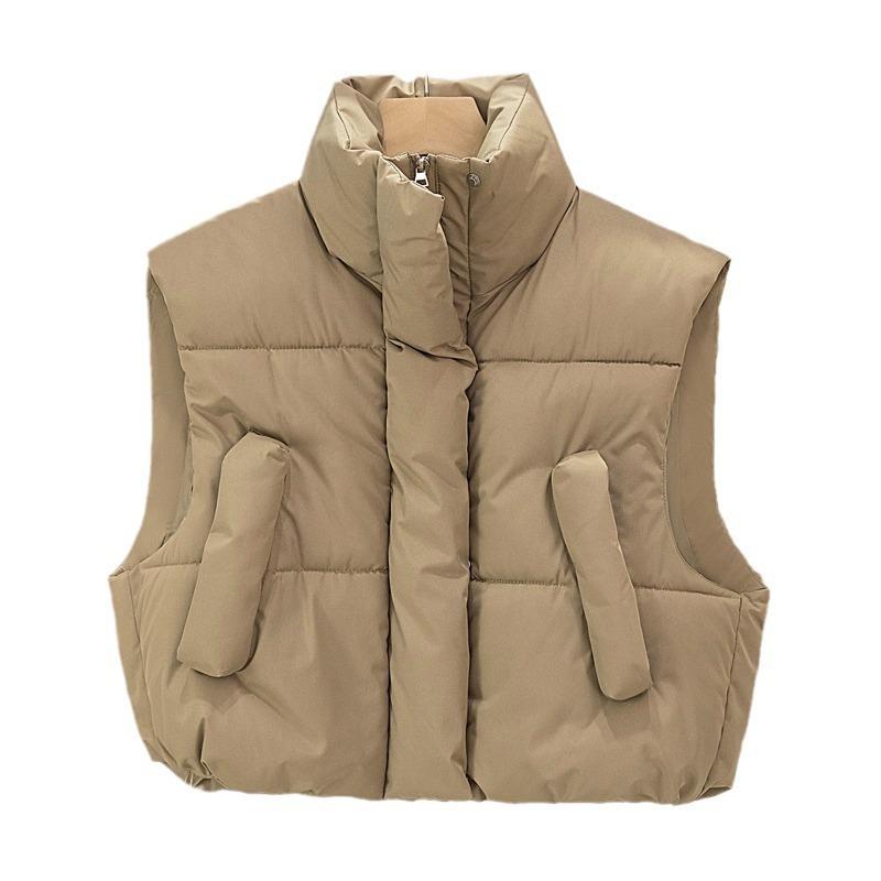 Bavlněná vesta dámská stojáček zahuštěná volná krátká malý voňavý vítr bez rukávů bavlněná vesta kabát vlna