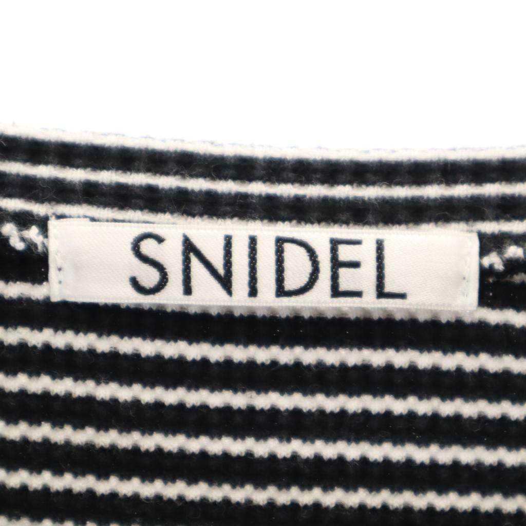 SNIDEL Border Pattern Long Sleeve Puff Sleeve Waffle Knit F Black Women Used