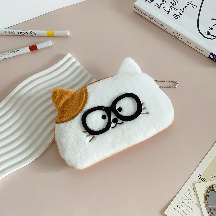 Plush Dog Pencil Case With Large Capacity For Kids Stationery Storage