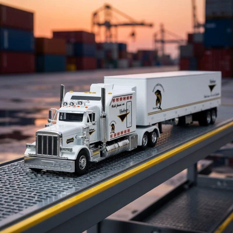 1:24 389 Extra Large Alloy American Style Truck Toy Container Truck Children'S Semi-Trailer Transport Trailer Car Model Boy