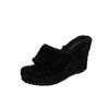 Women Casual Plush Wedge Slippers Fashion Sexy Platform Furry Slides Ladies Slippers Footwear