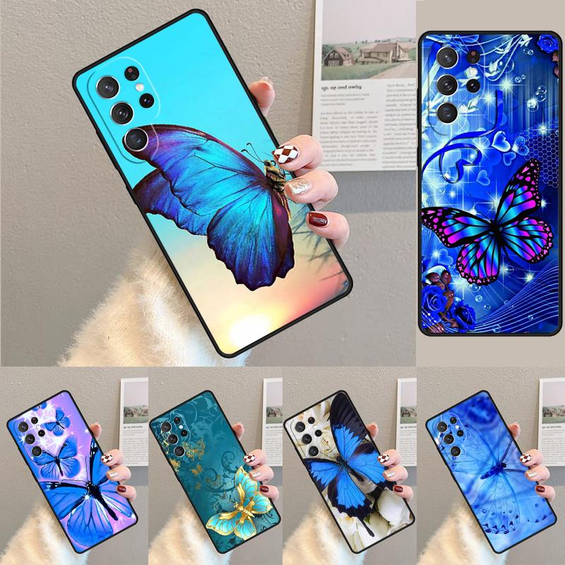 Blauer Schmetterling Handyhülle für Samsung Galaxy note 10 pro S26 Ultra S23 S24 FE S25 S21 S22 PLUS stoßfeste Hülle