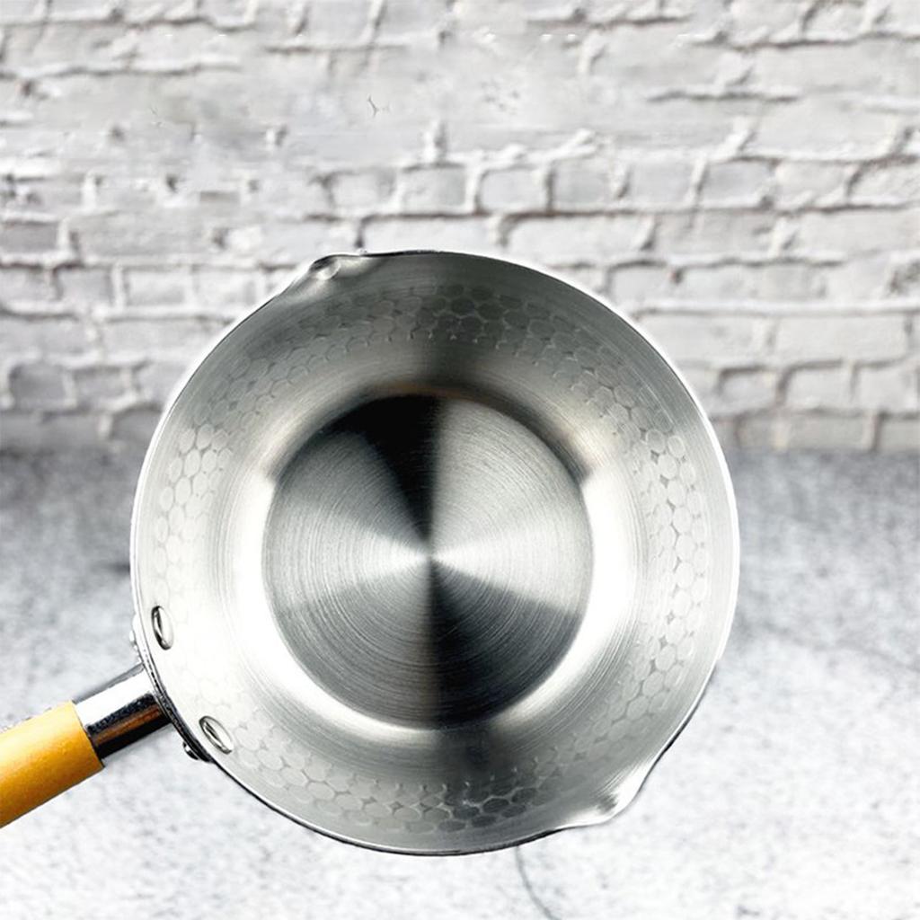 Milk Warmer Pot Prevent Sticking Flat Bottom Even Heating Aluminium Butter Warmer Pan Milk Saucepan with Wood Handle