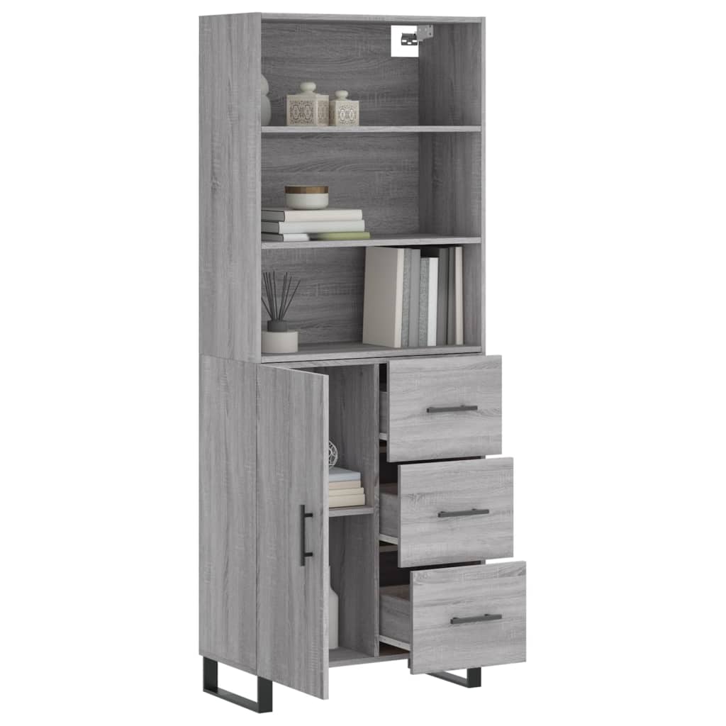 Highboard Gray Sonoma 69.5 X 34 X 180 Cm Particleboard