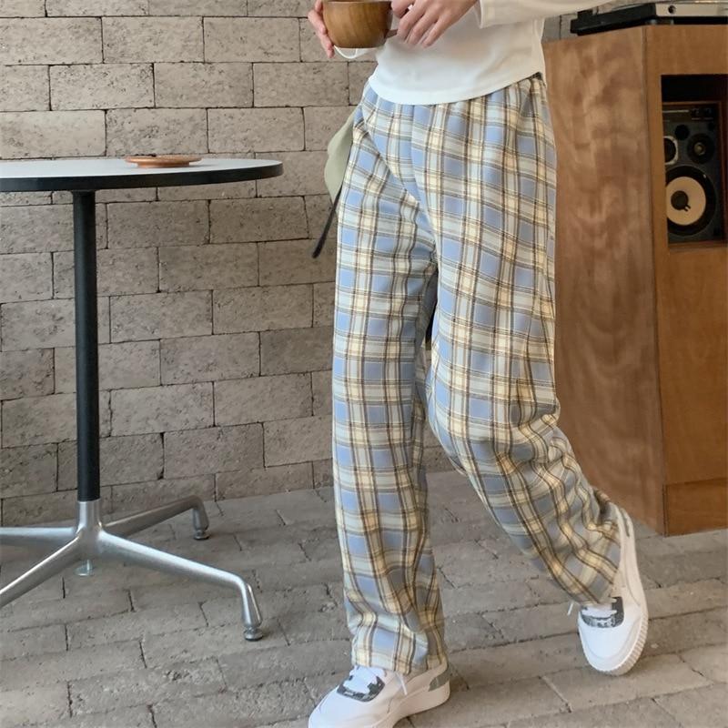 Pantaloni caldi di peluche alla moda pantaloni in pile di agnello scozzesi spessi pantaloni invernali a gamba larga larghi casual streetwear coreano studentessa
