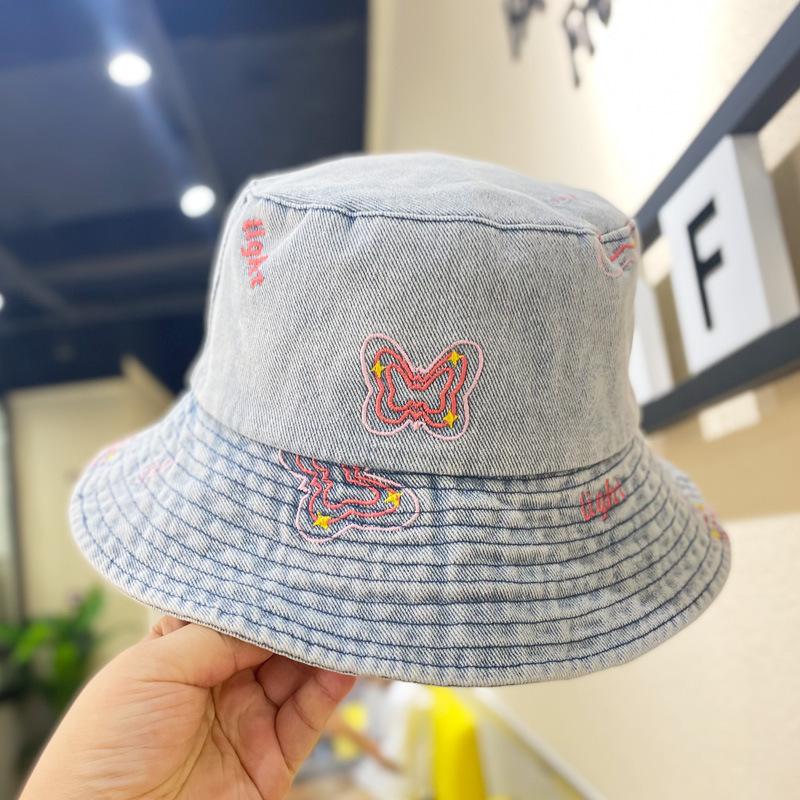 Denim Trendy Butterfly Fisherman Hat Women Sun Protection Basin Autumn Spring