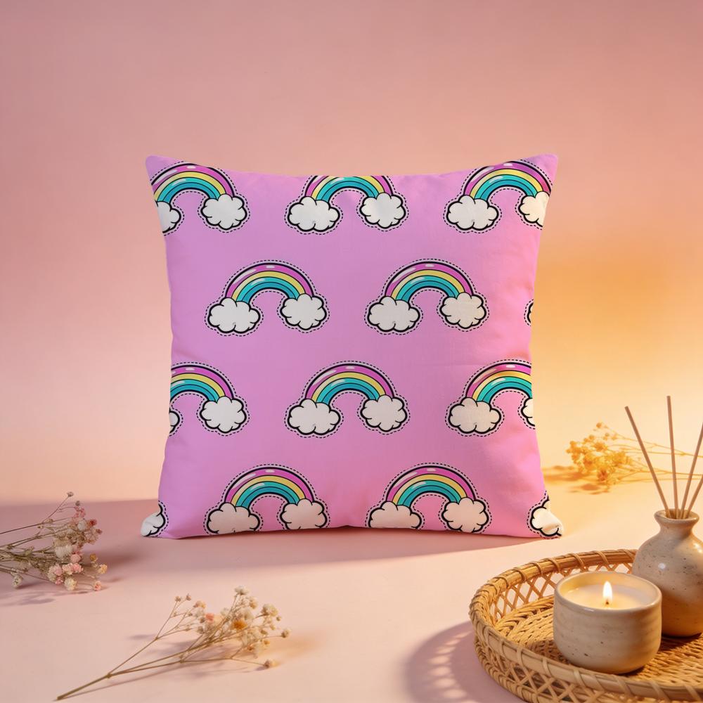 Bright Rainbow YK Pattern Cushion Cover Comfortable Durable Pillow Cover MultiScene for Home Office Car Sofa