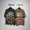 Mens Oversized Graphic Tee With Skull Print Washed Vintage Cotton T-Shirt Loose Fit Short Sleeve Crew Neck