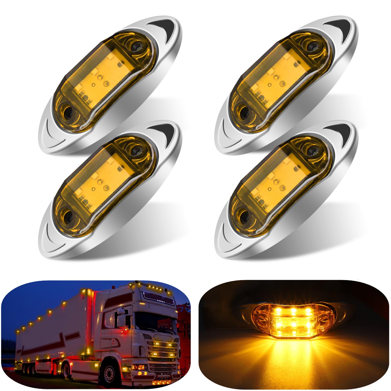 

4 Светодиодных габаритных фонаря 6 Светодиодных фонарей положения 24В Водонепроницаемые Универсальные Желтые жёлтый