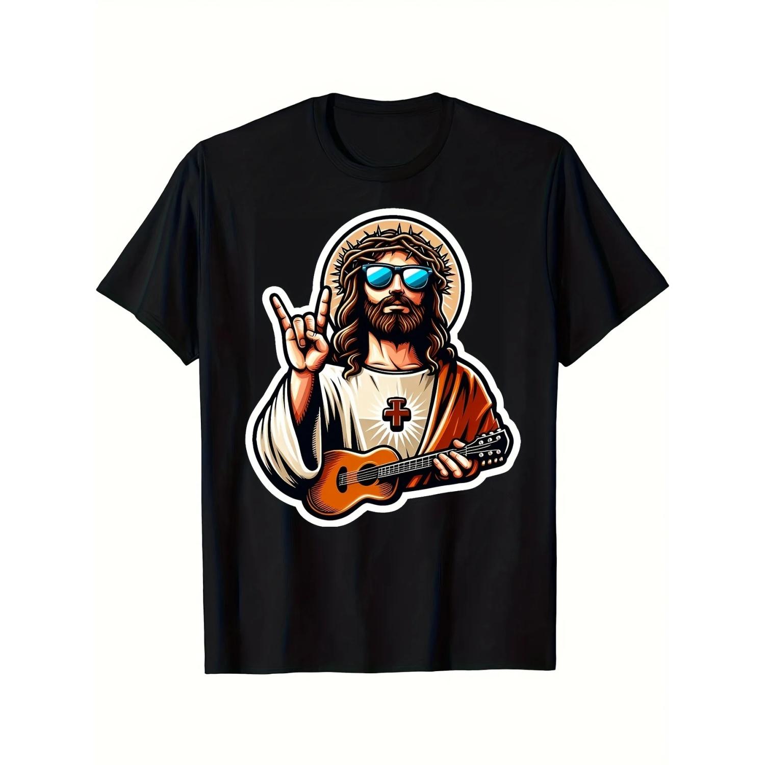 

Rock Jesus printed short-sleeved T-shirt casual hip-hop style suitable for children s outings and daily wear in summer XXXXXL чорний
