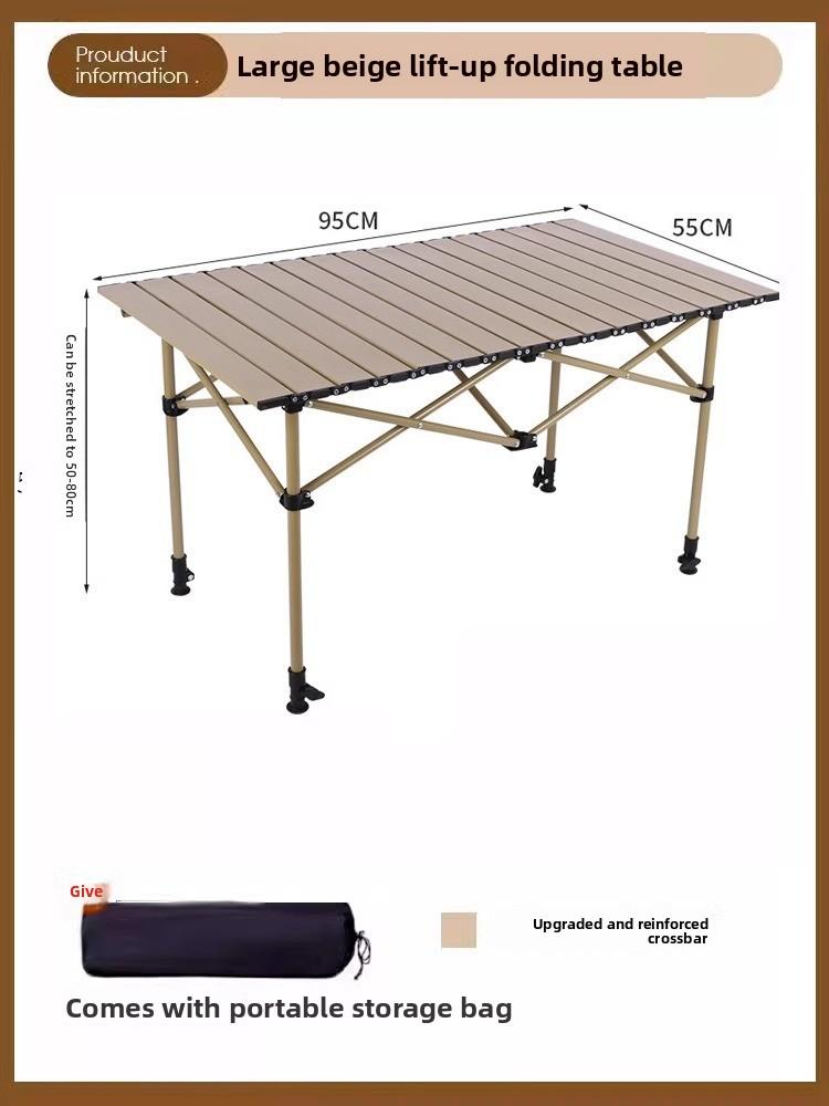 

High Carbon Steel Adjustable Folding Egg Roll Table Portable Height-Adjustable Table for Stall Picnic BBQ Outdoor Indoor Use бежевий