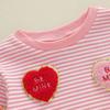 Kids Baby Girls Valentine's Day Sweatshirt Stripe Heart Embroidery Loose Fit Casual Crew Neck Long Sleeve Pullover