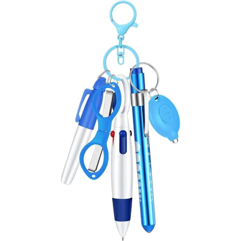 Set Penna a Sfera Retrattile Multifunzione 6 in 1 Torcia Forbici Pieghevoli Portachiavi Penne per Infermieri Pennarello Indelebile