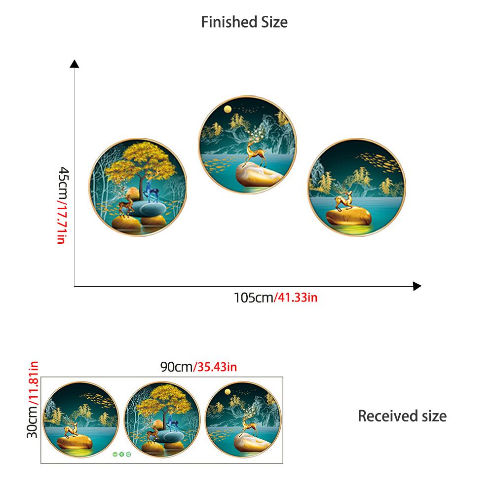 Creative Wall Sticker Chinese Style Lotus Flower Rich Deer Self-Adhesive Wall Stickers Entryway Living Room Porch Decoration Wall Decor Decals