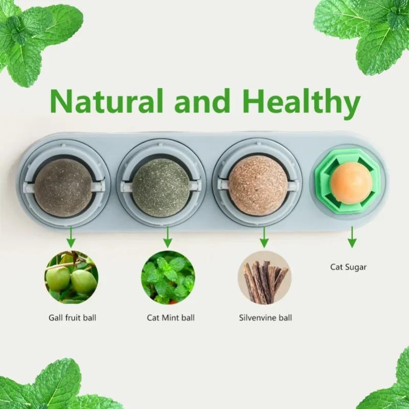 4 In 1 Catnip Toys-Funny Lickable Cat Snack Balls Kitten Playing Chewing Toy for Teeth Cleaning Promoting Digestion Pet Supplies