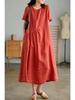 Japanese Women's Loose-Fit Cotton & Linen Irregular Hem Dress