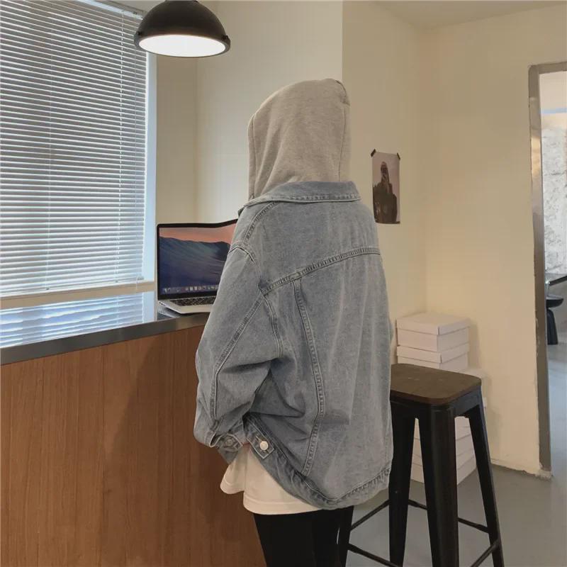 Women's Light Hooded Denim Jacket - Spring/Autumn 2025 Korean Style, Casual Loose Fit