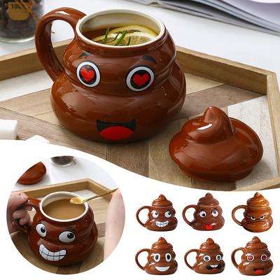 Tasse en céramique Poop, 480 ml, tasses à café créatives avec cuillère pour la maison et le bureau, tasse à boisson coquine pour cadeau d'anniversaire ou de Noël