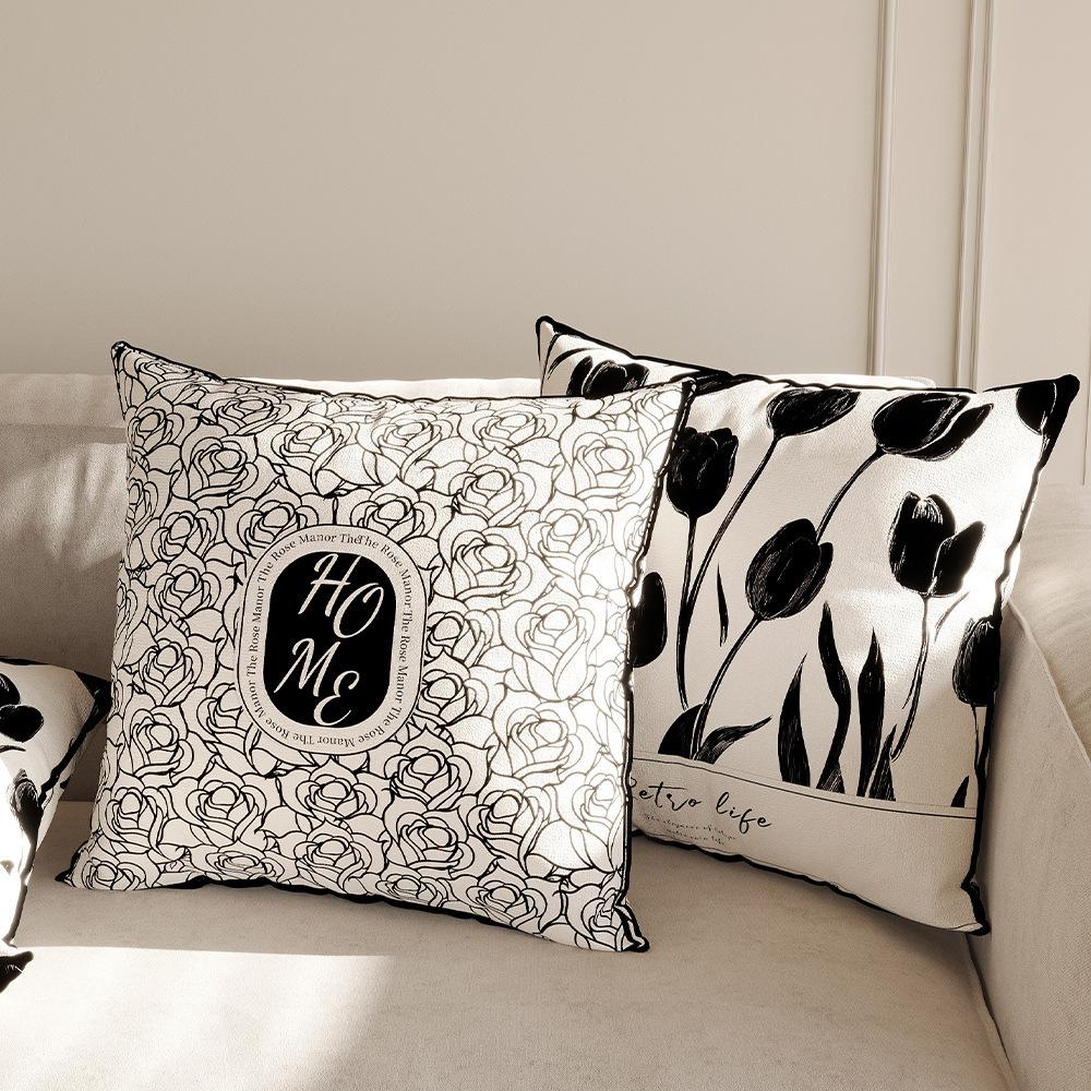 Modern Minimalist Decoration French Cream Style Sofa Pillow Living Room Cushion Black and White High-end Pillow Cover