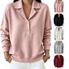 Women's Casual Pullover Sweatshirt with Lapel Collar, Long Sleeve, Loose Fit, Multi-Color