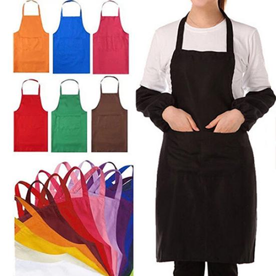 Unisex Enkel Pure Color Kjøkken Restaurant Bib Kokkeforkle med lomme