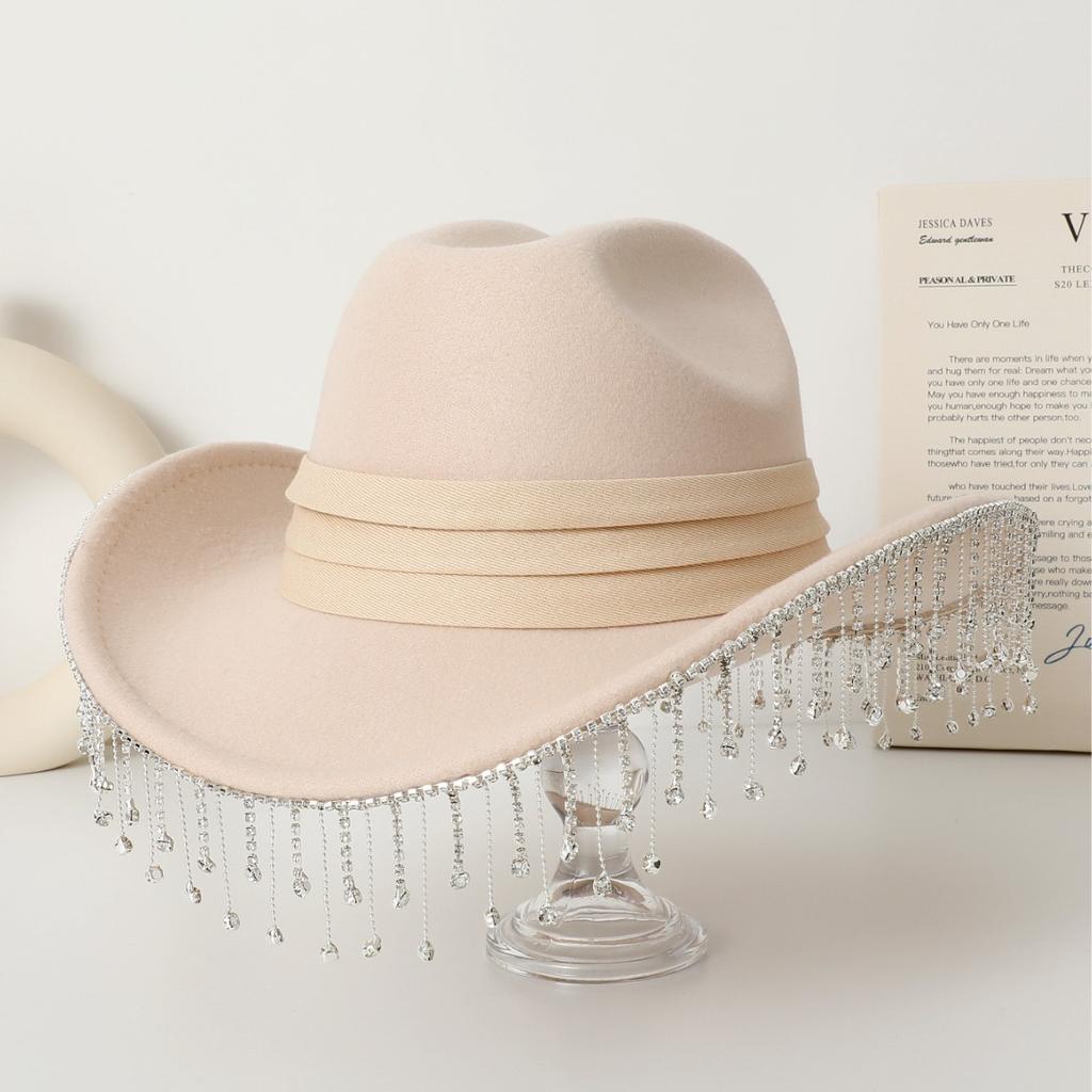 New Dragon and Phoenix Rhinestone Fringed Cowboy Hat Carnival Party Western Jazz Cowboy Hat Top Hat Bullfighting Hat
