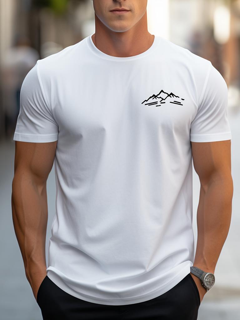 Mens Summer 100 Cotton Fashionable Casual Sports Mountain Pattern Printed Round Neck Short Sleeved Tshirt Round neckTshirt