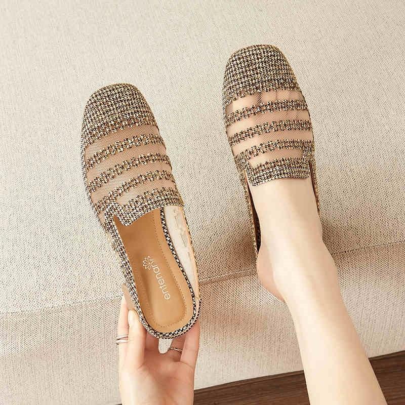 

New Fashionable Women s Shoes with Hollowed-out Designs, Breathable, and A Half-slipper with Thick Heels for Lazy People 40