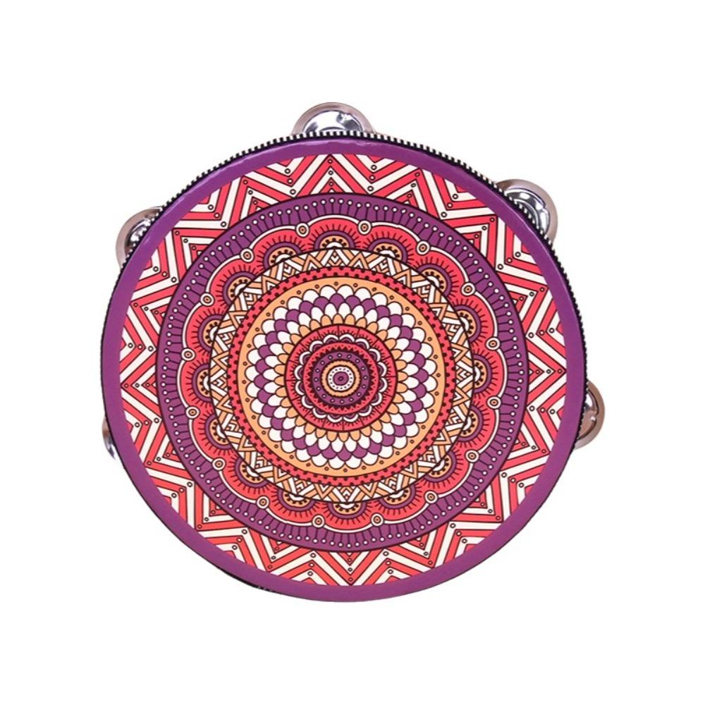 8 Inch Tambourine for Adults Metal Jingles Wooden Tambourine Handheld Drum  for Band Performance